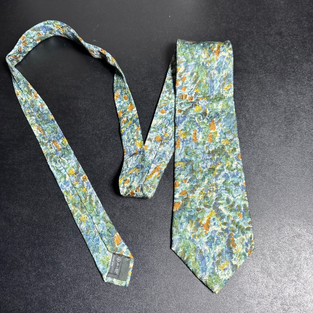 Ermenegildo Zegna Silk Necktie Mens One Size Blue Green Abstract Impressionist